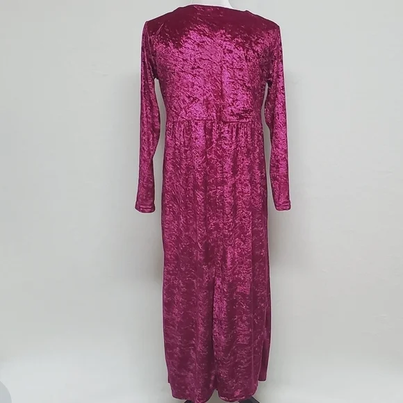 80s Vintage Cervelle Burgundy Crushed Velvet Regencycore Long Sleeve Midi Dress - Picture 10 of 13